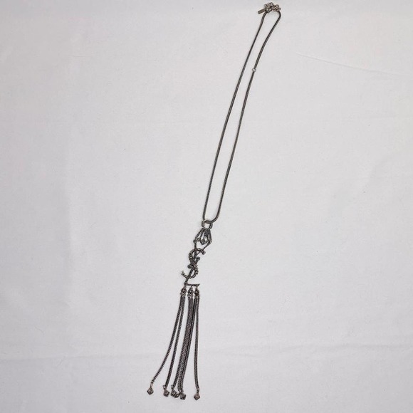 YSL logo tassel silver tone necklace - Picture 6 of 9